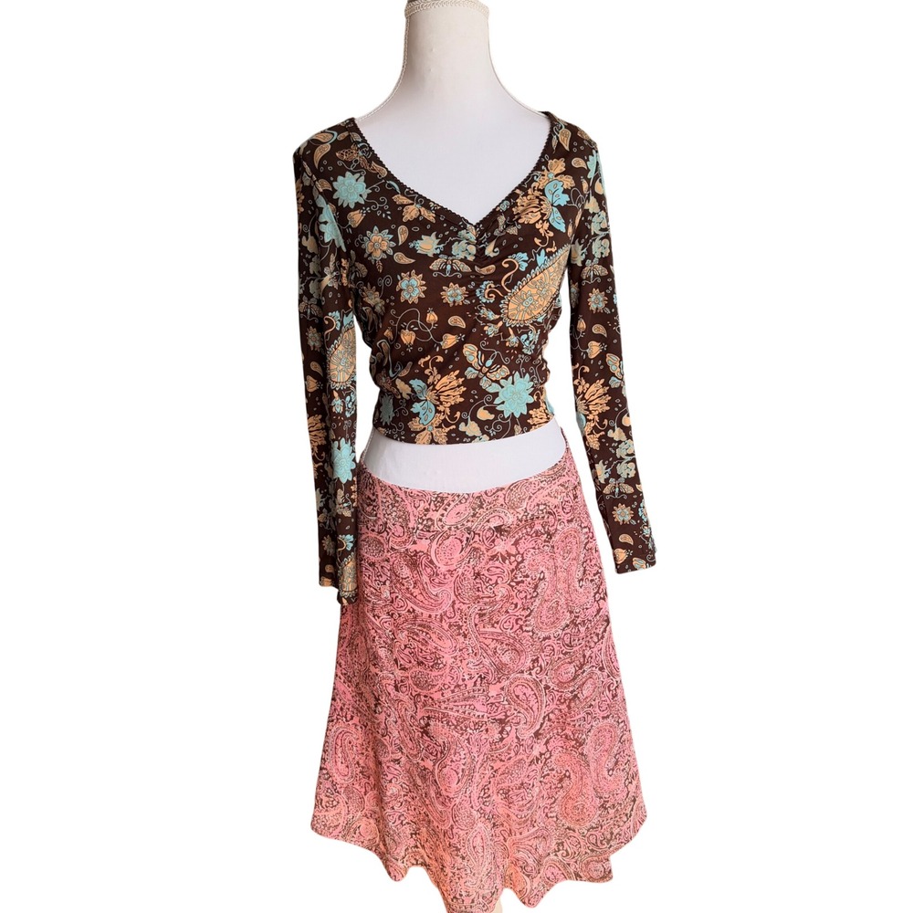 Pisamai Boutique Wear‎ Vintage Pink Paisley Midi Skirt A-Line Lined Size 28 Y2k